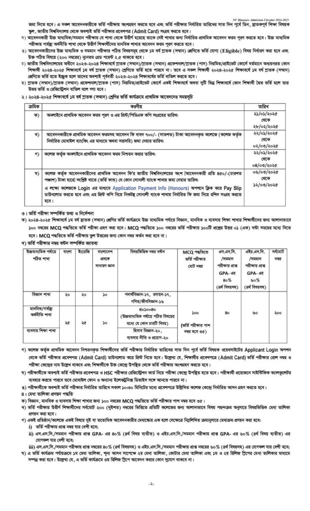 NU Admission Circular 2025-2