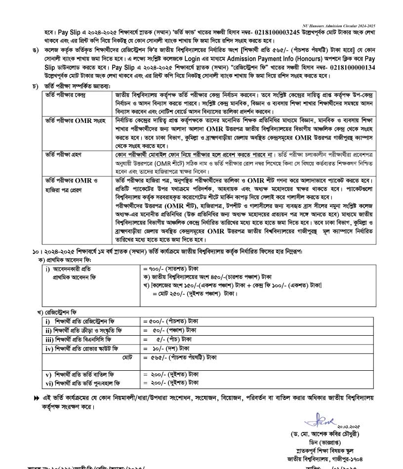 NU Admission Circular 2025-4